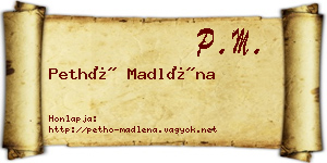 Pethő Madléna névjegykártya